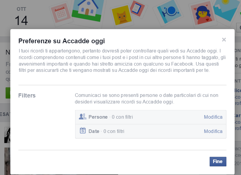 filtri ricordi facebook