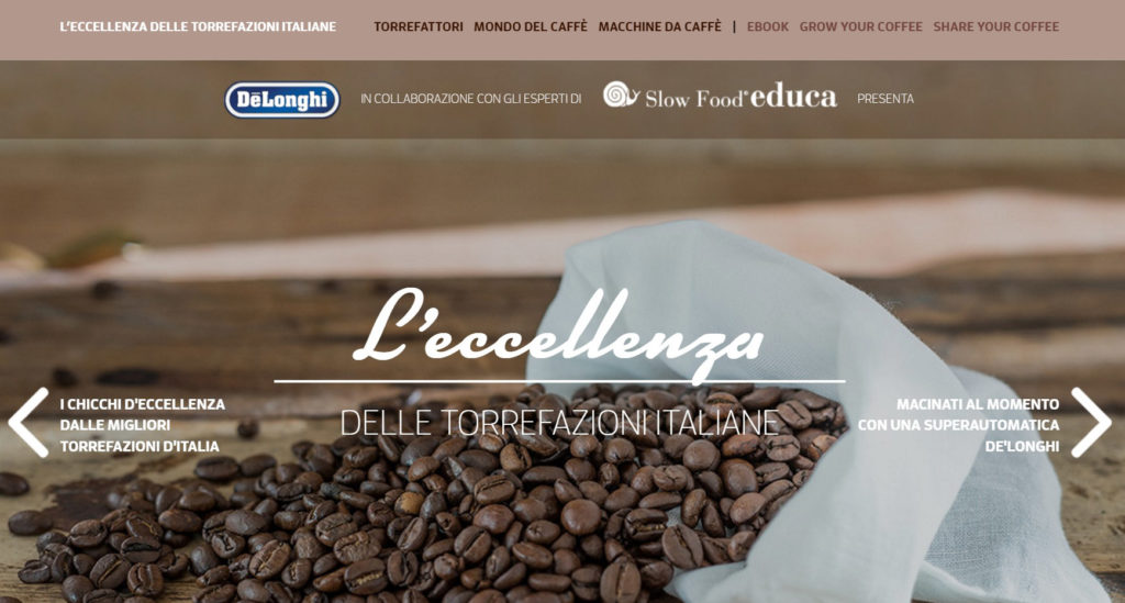 eccellenza torrefazioni caffè de' longhi slow food