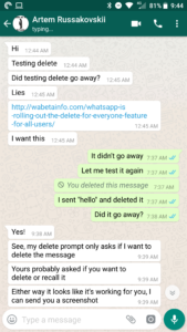 whatsapp eliminare messaggi inviati per errore