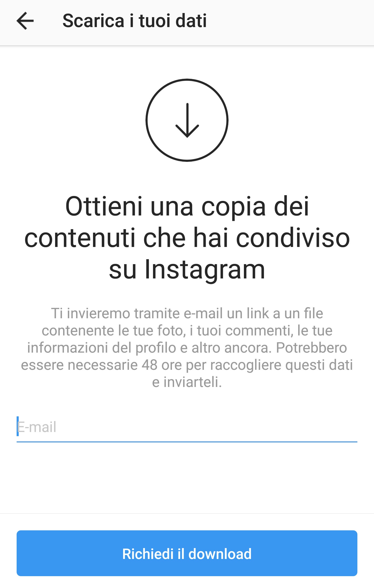 instagram copia dati app mobile