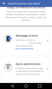 autenticazione a 2 fattori facebook