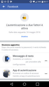 autenticazione a 2 fattori facebook