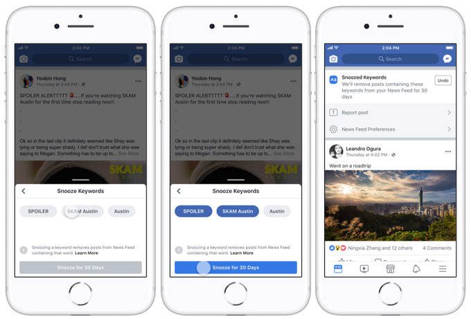 facebook snooze metti in pausa parole