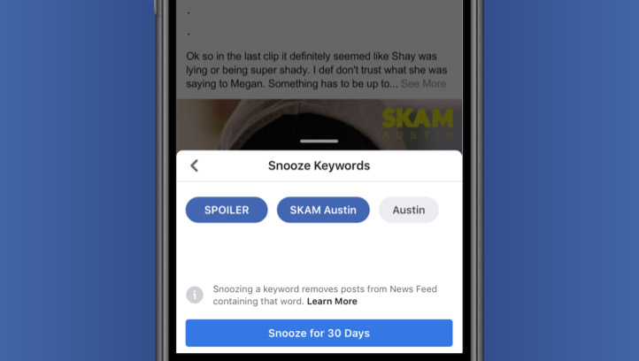 facebook snooze metti in pausa parole