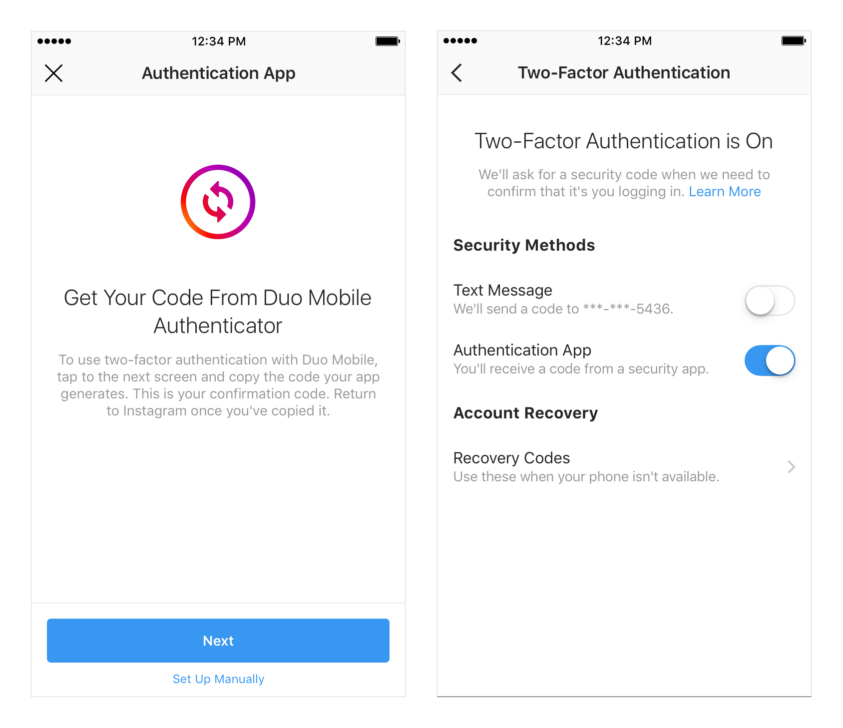 instagram autenticazione due fattori app