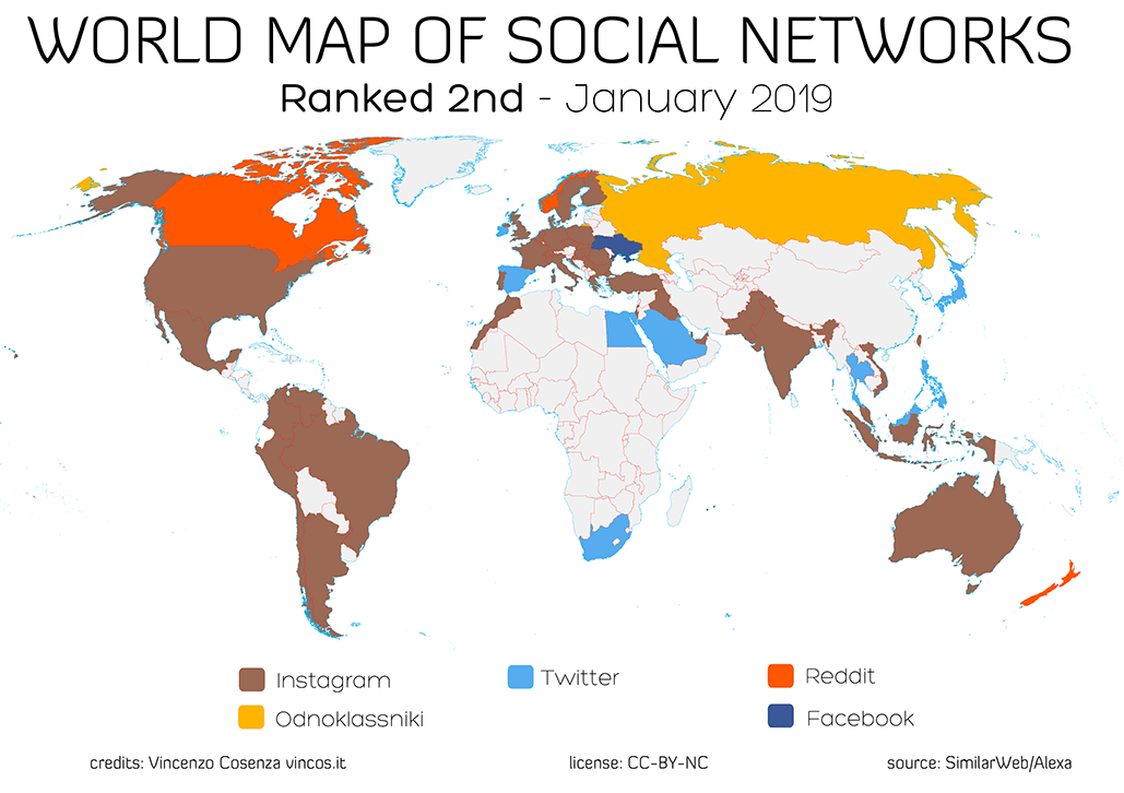 mappa dei social network gennaio 2019 seconde piattaforme