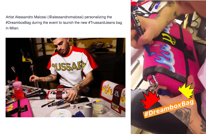 Trussardi dreambox bag: copertura dell'evento di lancio tramite le instagram stories
