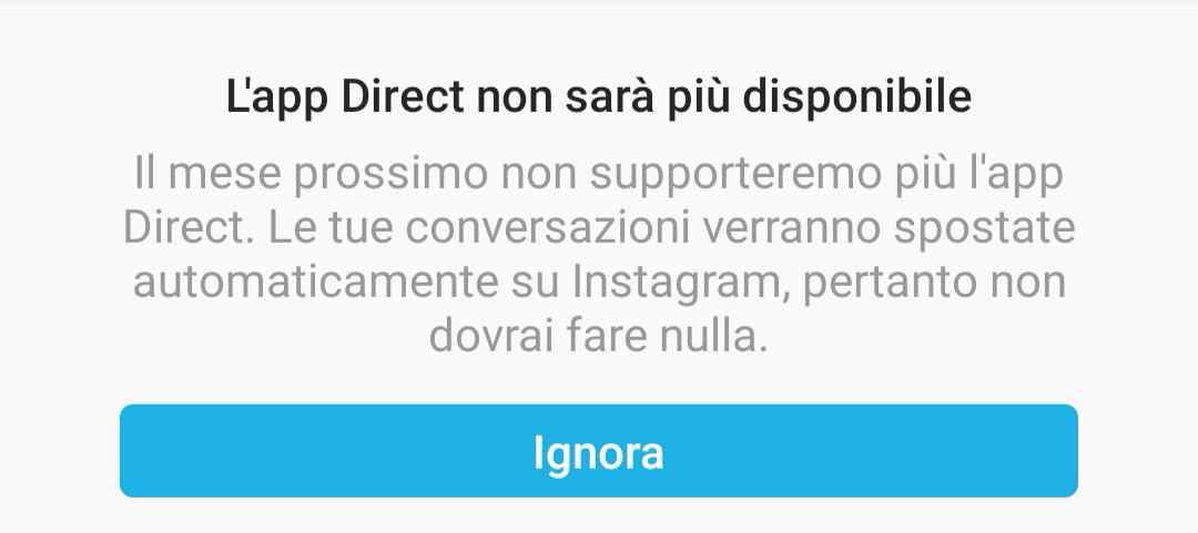 instagram direct app addio