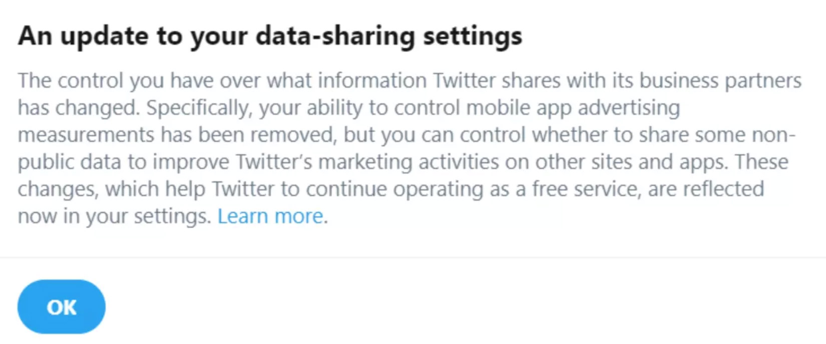 twitter avviso dati commerciali