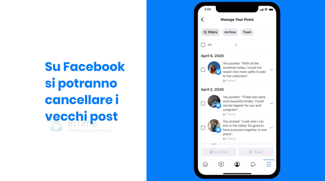 facebook manage activity cancellare vecchi post