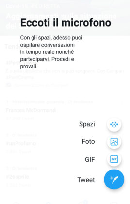 avviso avvio twitter spaces android