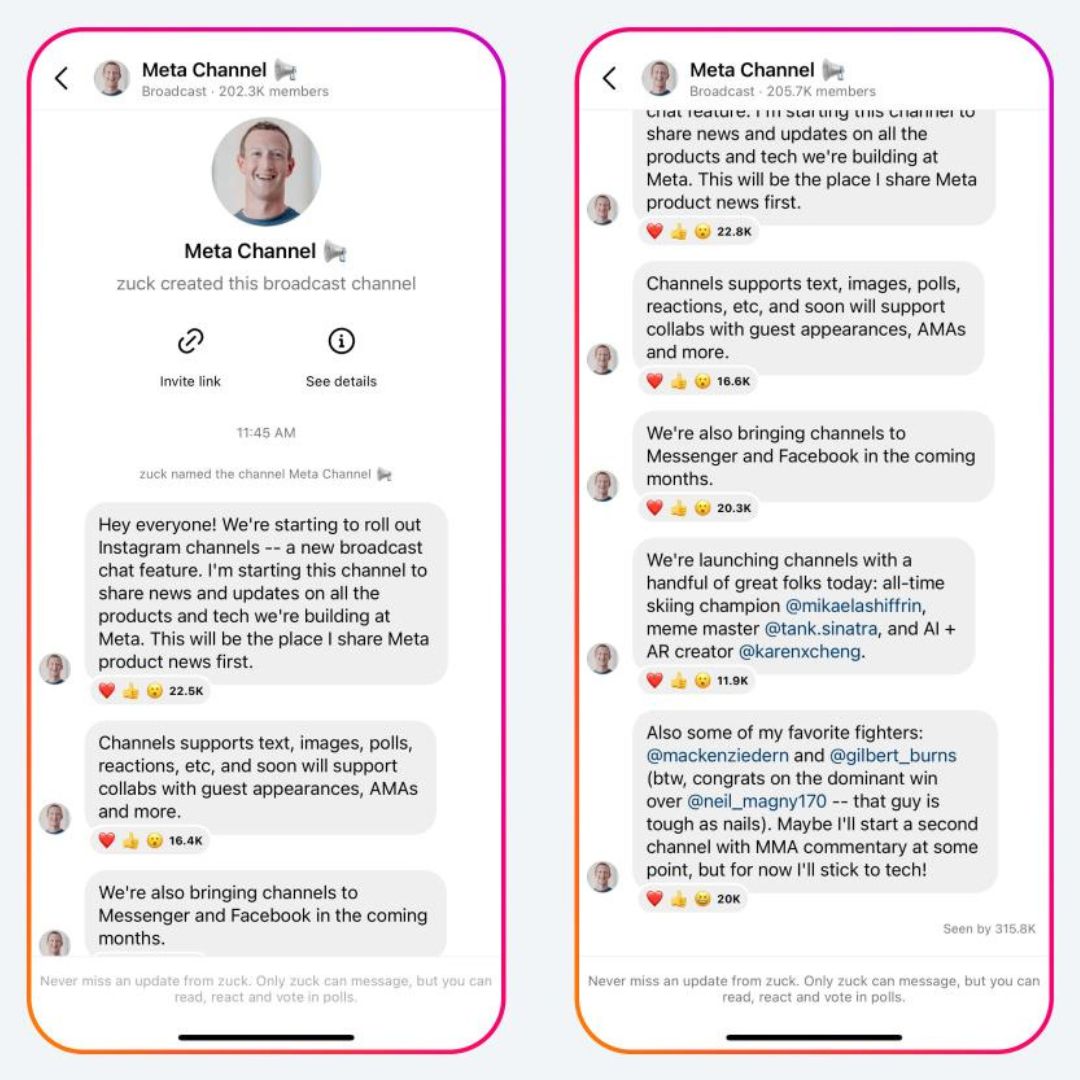 instagram canali broadcast zuckerberg