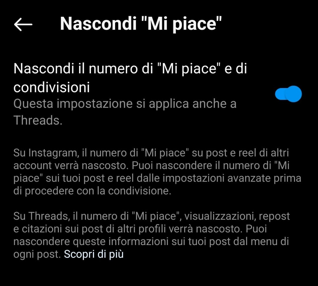 Threads nasconde mi piace condivisioni franzrusso