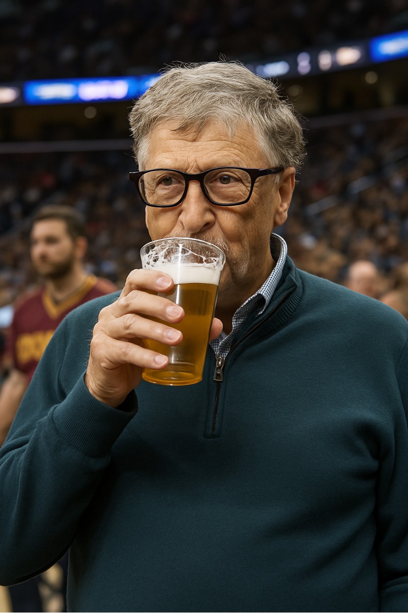 Bill Gates con birra in mano realizzata con Chatgpt-4o da Franz Russo