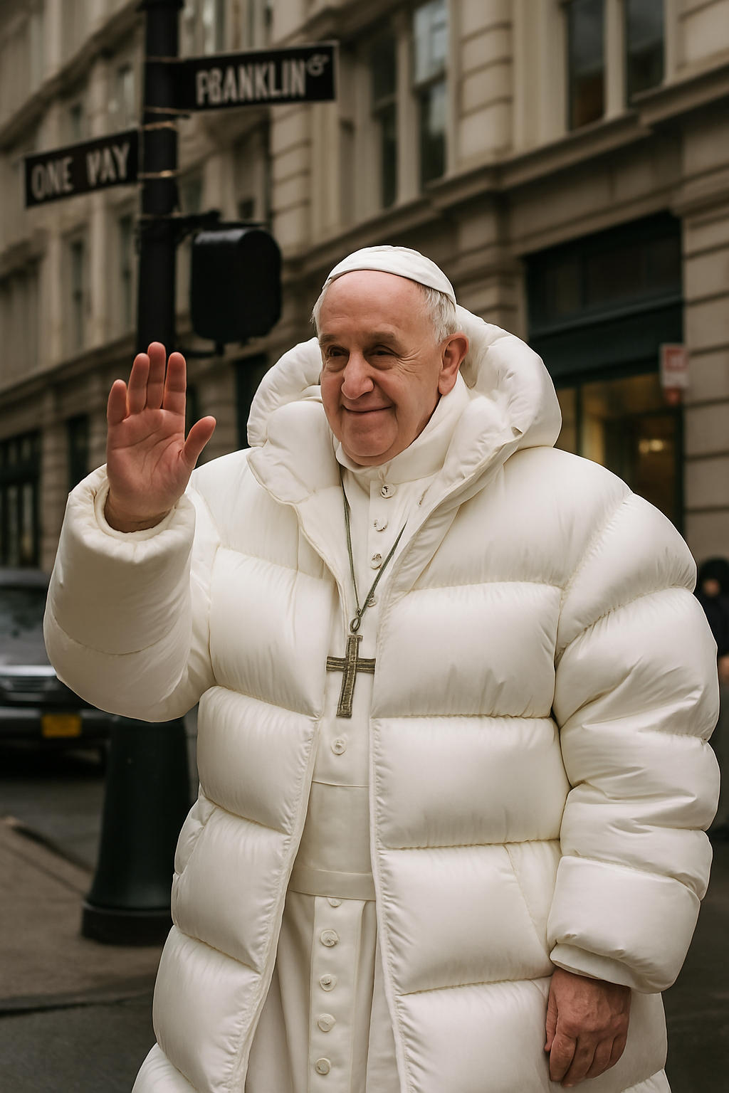 Papa Francesco piumino IA franz russo