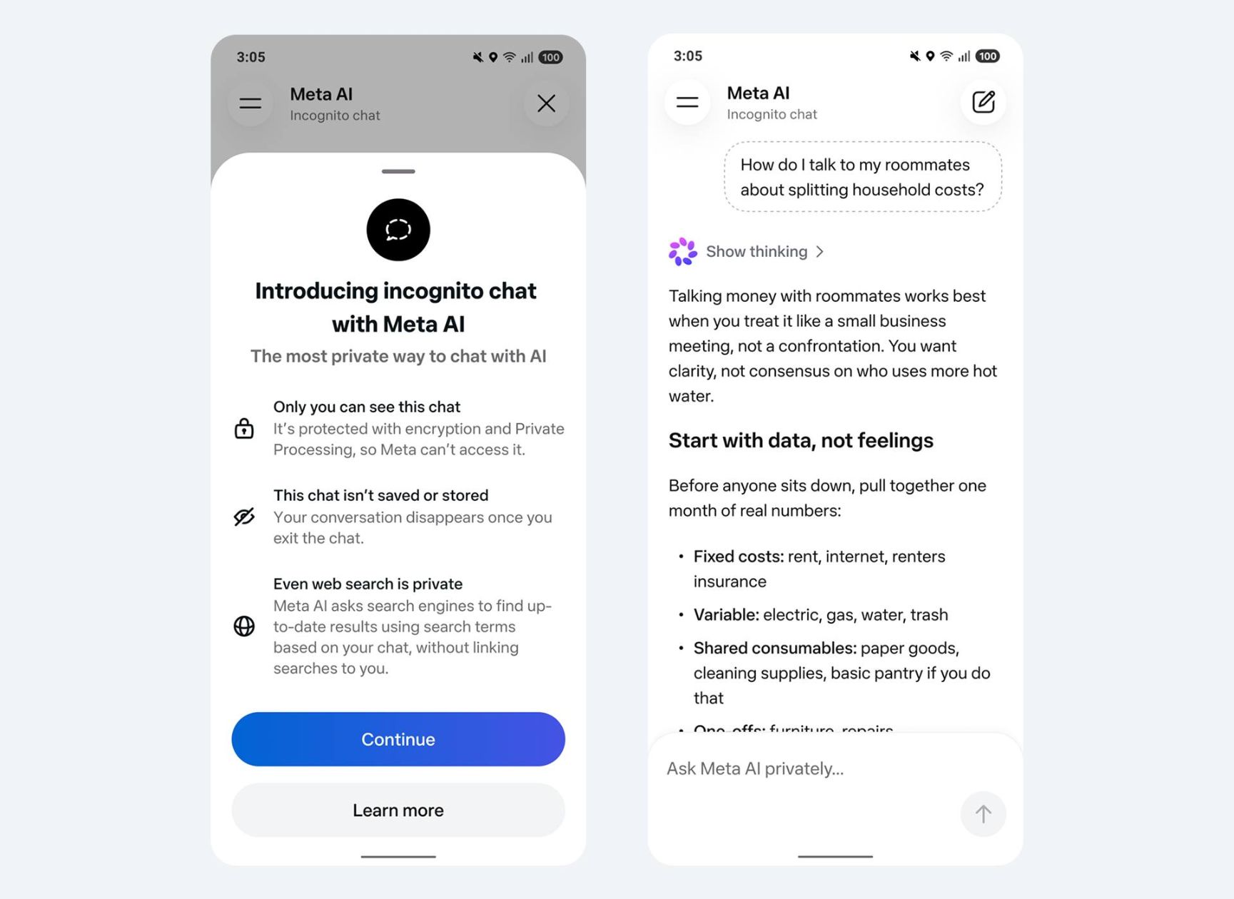 Su Meta AI arrivano le chat in incognito con l'intelligenza artificiale